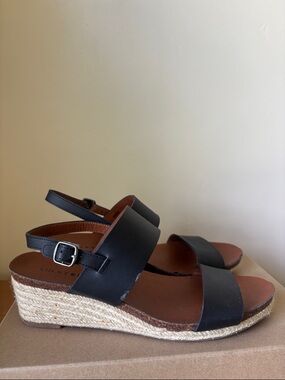 Lucky Brand Black Leather Espadrille Sandals Size Women's 9M